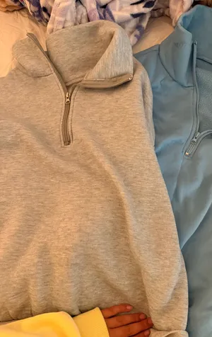 SheIn Grey and blue fuzzy quarter zip thumbnail 1