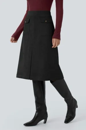 Halara Auracord Cloud Mid Rise Front Side Flap Pocket Mini Corduroy Skirt Black thumbnail 1