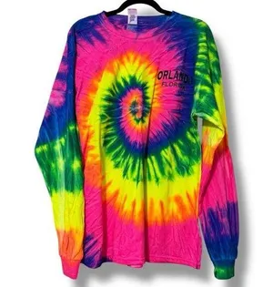 GILDAN size large multi color Tie-Dye Long Sleeve Shirt Orlando Florida beachy thumbnail 1