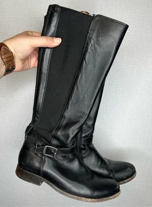 FRYE‎ | Tall Mid Calf Stylish Black Leather Boots 7 Woman’s thumbnail 1