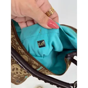 Vtg 2006‎ GAP Hobo Bag Brown Teal Floral Print Canvas Leather Trim Shoulder Bag thumbnail 2