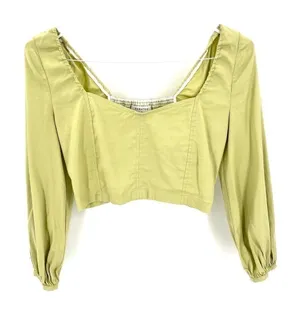Aritzia Babaton GREEN Hadwyn Puff Sleeve Crop Sweetheart Neckline Linen Blouse thumbnail 1