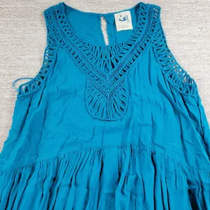 Anthropologie x Mermaid Macrame Maxi Dress M Blue Rayon Flowy Coastal Vacation thumbnail 2