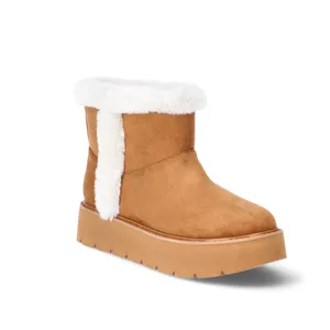 Time and Tru Womens Ankle Boots Size 7 Tan Platform Mini Cozy Faux Fur Pull On thumbnail 2