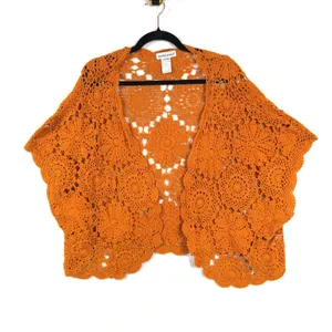 Jessica London 22/24‎ Orange Crochet Knit Floral Medallion Cardigan Boho Hippie thumbnail 2
