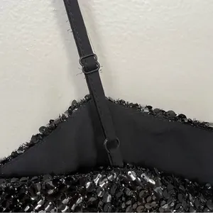 NWT Nasty Gal Black Sequin Square Neck Crop Top Eras Tour Spaghetti Strap Size 6 thumbnail 9