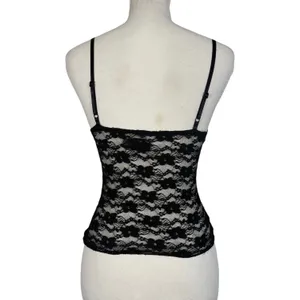 Black Lace Cami Womens XS Floral Sheer Mesh Bow V-Neck Adjustable Y2K Goth Top thumbnail 8