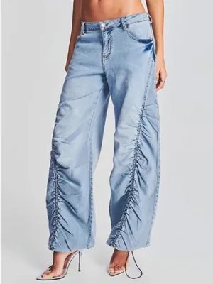 Retrofete Women’s Giselli Low Rise Ruched Wide Leg Jeans Vintage Celeste Wash 27 thumbnail 14