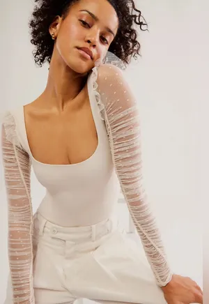Free People Must Be Love Bodysuit in Ivory thumbnail 1