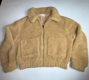 UO Urban Outfitters Cropped Teddy Jacket Fleece Deep Pile Sherpa Brown‎ M thumbnail 1