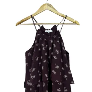 Madewell Dream Drift Overlay Palm Tree Halter Dress 100% Silk Plum Purple Size 0 thumbnail 3