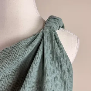 Abercrombie & Fitch Womens One Shoulder Knotted Bubble Hem Crop Top Sage Green S thumbnail 4
