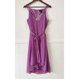 NWT White House Black Market 14 Pink Pleated Chiffon Midi Dress Hi Low Formal thumbnail 8