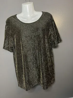 Impressions Millennium Edition Shirt Womens XL Black Gold Metallic Pleated Party thumbnail 2