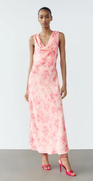 Zara maxi satin dress Tie-Dye crown neck bohemian casual summer vacation thumbnail 8