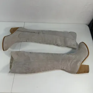 Diba True 7.5 M Leg Up Over the Knee Boots Suede Leather Block Heel Grey Boho thumbnail 2