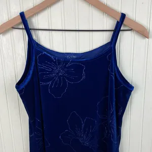 Vintage 90s Y2K Blue Velvet Flower Maxi Slip Dress Whimsigoth Fairycore Medium thumbnail 8
