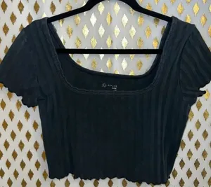 Aerie offline crop top black ribbed striped goth size L thumbnail 1