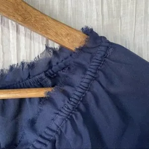 American Eagle Medium Sheer Blue Boho Peasant Blouse Pink Embroidery Tassel thumbnail 5