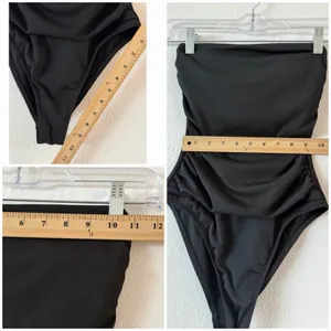 NEW Shade & Shore Black Ribbed Bandeau One Piece Swimsuit XS Shaping thumbnail 7