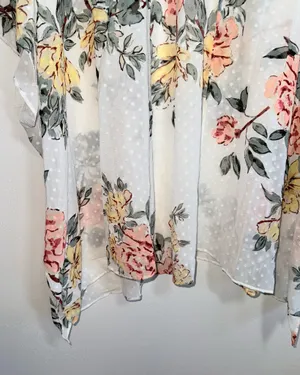 Maurices White Floral Swiss Clip Dot Kimono Multi Pastel Open Front thumbnail 5