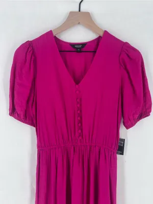 Simply Vera Vera Wang Semi Satin‎ Pink V-Neck Puff Sleeve Maxi Dress Size XS NWT thumbnail 2
