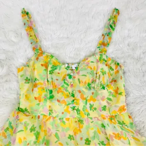ASTR the Label Floral Chiffon‎ Maxi Dress Small Yellow Tiered Wedding Guest New thumbnail 5