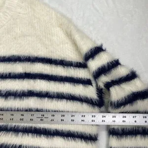 La Ligne Navy Blue and White Stripe Pullover Sweater‎ XL Oversized Crop-flaw thumbnail 3