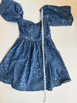 NWT Avec Les Filles Swirling Hearts denim puff sleeve babydoll minidress bow S thumbnail 12