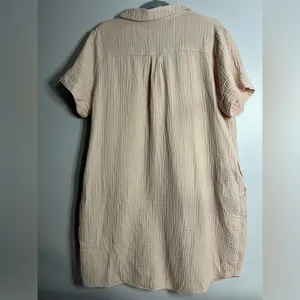 3 Dot Waffle Knit 100% cotton Blush Pink Collared Dress sz Large thumbnail 3