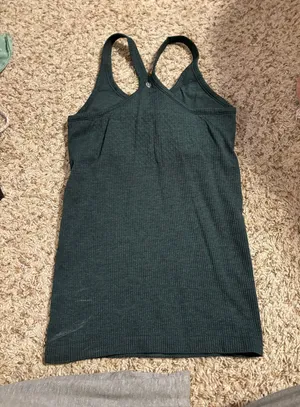 Lululemon dark green razor back ribbed tank with built in sports bra thumbnail 2