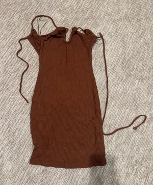 Ribbed Brown Bodycon Midi Dress Size L thumbnail 1