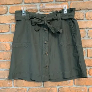 maurices Olive Green Skirt Womens 8 A-Line‎ Button Front Belted Casual Summer thumbnail 1