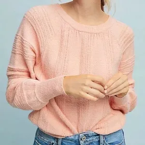 Meadow Rue Anthropologie Womens Peach Textured Boucle Boho Ribbed Sweater Size S thumbnail 1