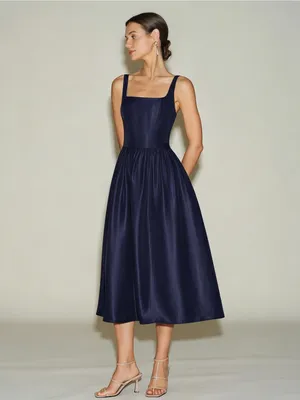 Rihoas Navy Blue Slip A-Line Midi Dress thumbnail 4