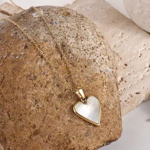 Stainless Steel Mother of Pearl Heart Pendant Necklace thumbnail 2