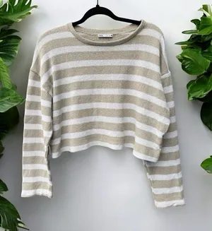 Zara Striped Knit Cropped Sweater Medium thumbnail 1