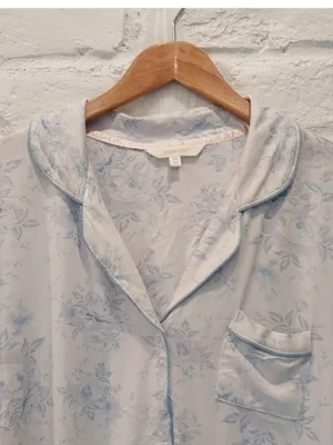 SHABBY CHIC Pajama Set Women Medium 6 Blue Floral Soft 2 PC Stretch Short Sleeve thumbnail 2
