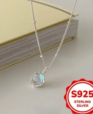 Simple 925 Sterling Silver Moonstone Pendant Necklace Suitable 4 Hypoallergenic Mosaic Material: Moonstone Main Material : 925 Silver Plating: Platinum Plated thumbnail 3