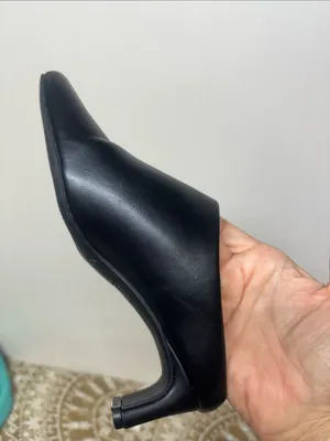 Women's Black Slip-On Leather Heels Mule thumbnail 7