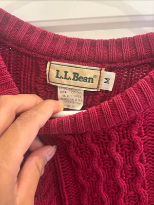 Vintage L.L.Bean Cable Knit Sweater M Made USA 100% Cotton Burgundy thumbnail 2