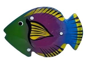 Bright fun Artisan made lightweight wooden fish brooch thumbnail 1