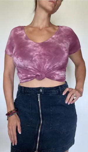 American Eagle V Neck Top Purple Tie Dye Wine Pink thumbnail 1