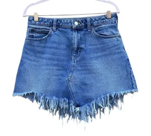 We The Free Bailey Blue Denim Mini Skirt Frayed Distressed Fringe Size 28 thumbnail 1