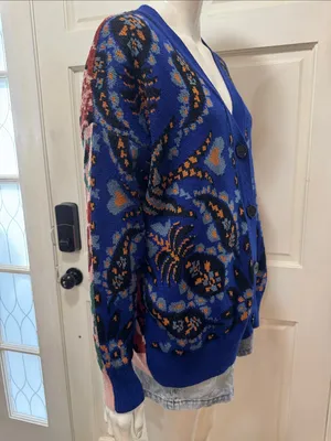 Farm Rio Toucans Scarf Mixed Prints Knit Long Sleeve Cardigan Size Small thumbnail 9