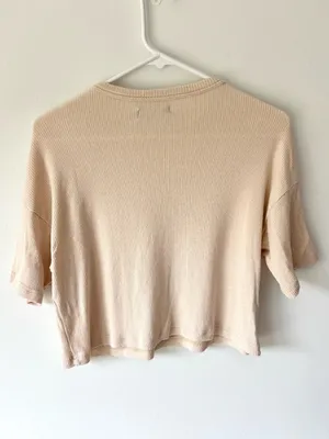 NAADAM Tan Ribbed Short Sleeve Top Cashmere Blend Slightly Cropped Loose Fit thumbnail 6