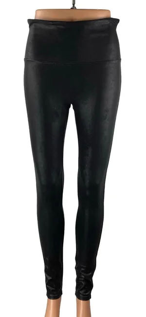 Spanx Women's Black Faux Vegan Leather High Rise Skinny Moto Leggings Pants Sz L thumbnail 1