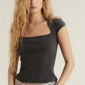 Hm Gray black square neck short sleeve Top size medium thumbnail 8