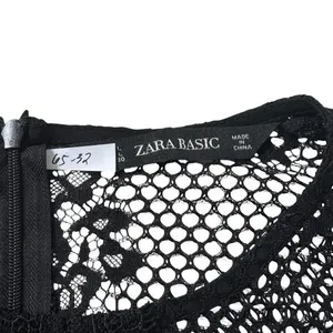 Zara Basic Black Lace Pleated Midi Dress Sz Large 3/4 Sleeves Sheer Back | 65-32 thumbnail 5