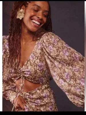 For Love & Lemons Lavender Wynne Floral Cutout Maxi dress NWT thumbnail 3